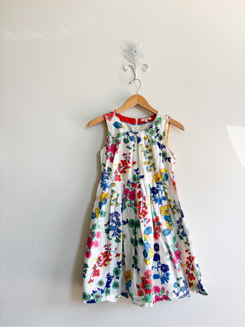 Mini Boden White Floral Dress with Bright Multicolor Blooms